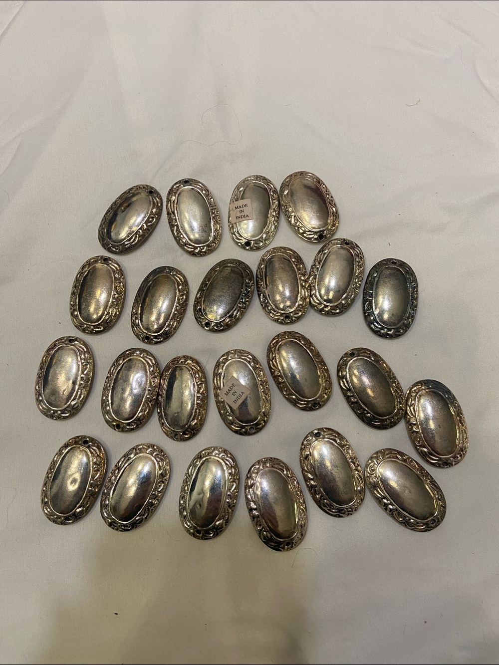 Vintage Oval Silver Plated Metal Beads - Set of 23